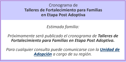 Cronograma de Talleres de Fortalecimiento para Familias en Etapa Post Adoptiva